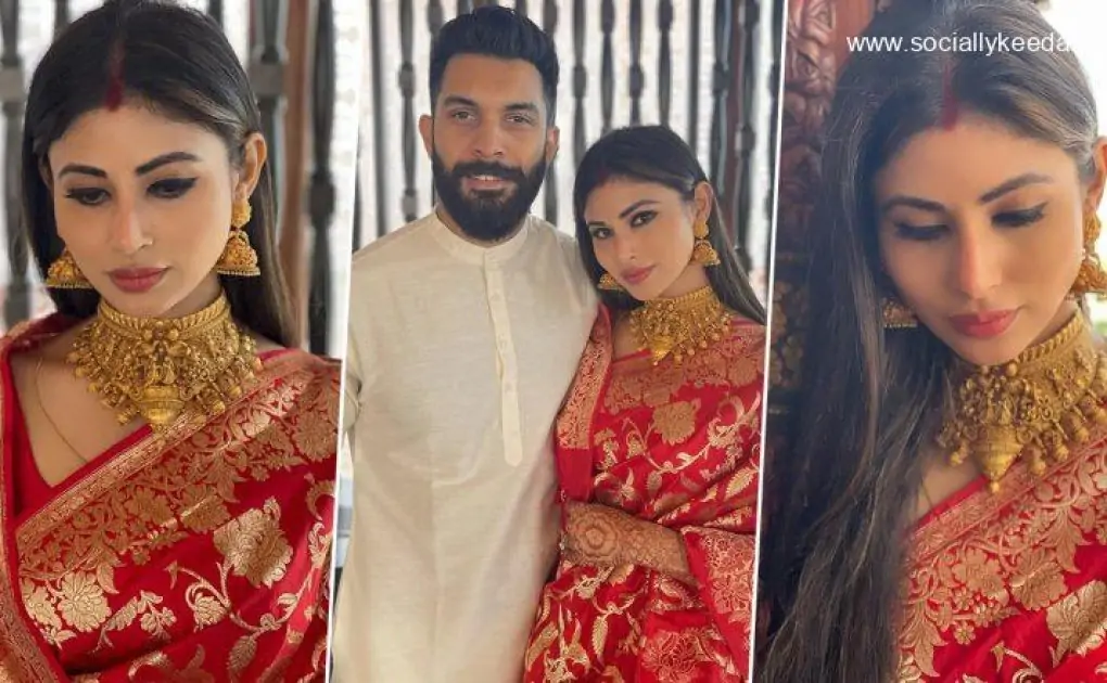 Mouni Roy Looks Perfect as the New Bride in Red Saree and Golden Jewellery, Shares Picture With Hubby Suraj Nambiar!