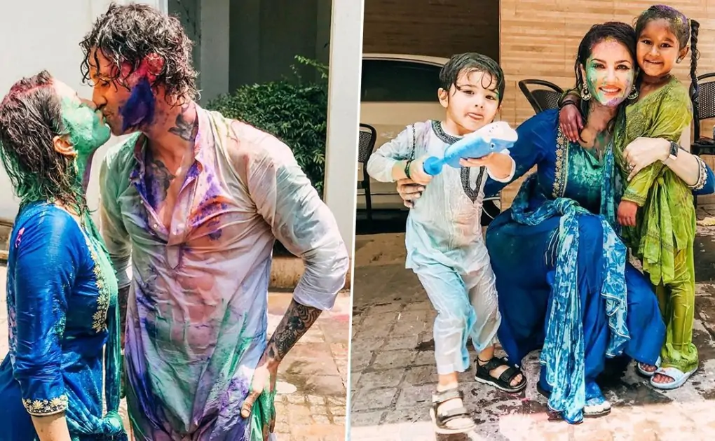 Sunny Leone and Hubby Daniel Weber Share a Colourful Kiss, As They Celebrate Holi With Their Kids (View Pics)