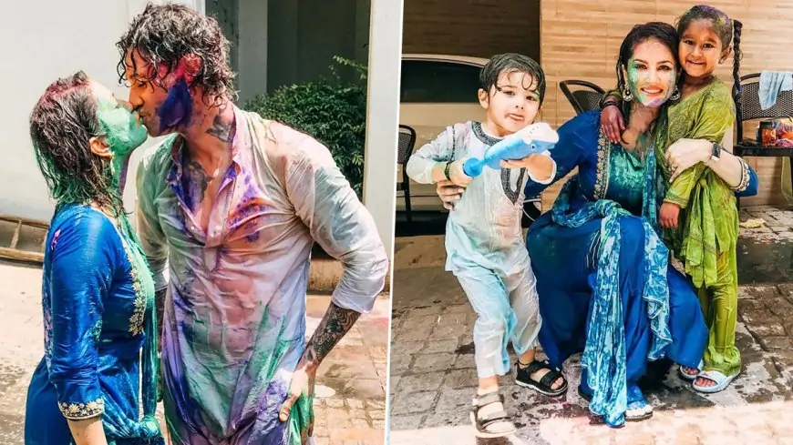 Sunny Leone and Hubby Daniel Weber Share a Colourful Kiss, As They Celebrate Holi With Their Kids (View Pics)