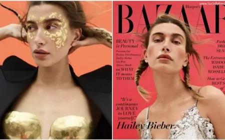 Hailey Bieber Oozes Sexiness in Gold Bra and Metal Mesh Top, View Pics of Hot Model As She Turns Cover Girl for Harper's BAZAAR!