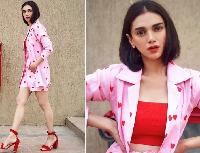 Aditi Rao Hydari Picks a Cute Red and Pink Co-Ord Set and We're all 'Hearts' For It (View Pic)