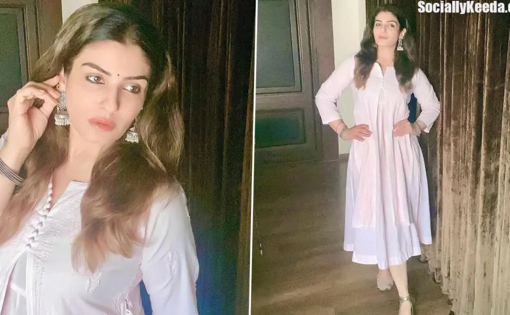 Raveena Tandon Poses for the Camera in a White Kurta and Silver Jhumkas, Says ‘Nowhere To Go, Nothing To Do’ (View Pics)