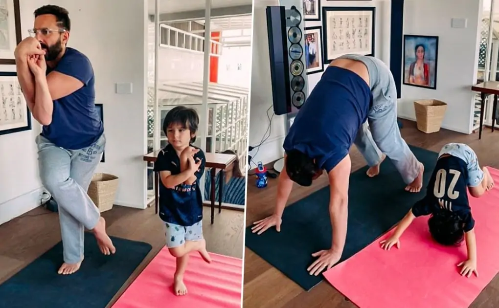 Taimur Ali Khan Follows Daddy Saif Ali Khan’s Asana Poses on International Yoga Day 2021 and It’s Adorable!