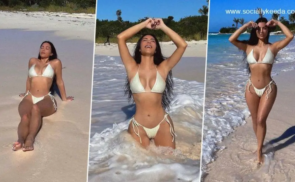 Kim Kardashian Soaks the Sun in a White Bikini As She Enjoys a Day by the Beach (View Pics)