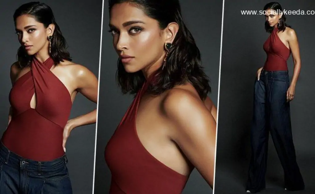 Deepika Padukone Looks Bold and Sexy in a Maroon Coloured Bodycon Top Paired With Denim Pants (View Pics)
