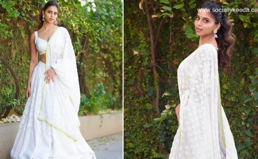 Suhana Khan Imparts Desi Vibes in Manish Malhotra's Chikankari Lehenga (View Pics)