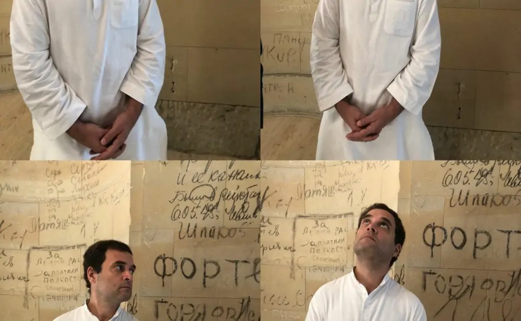Rahul Gandhi looking in different directions at the German Parliament