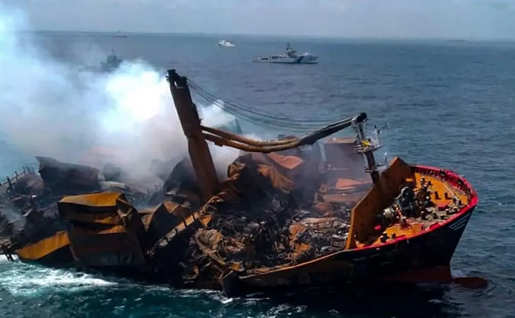 Photos: Fire-stricken container vessel MV X-Press Pearl sinking off Sri Lanka