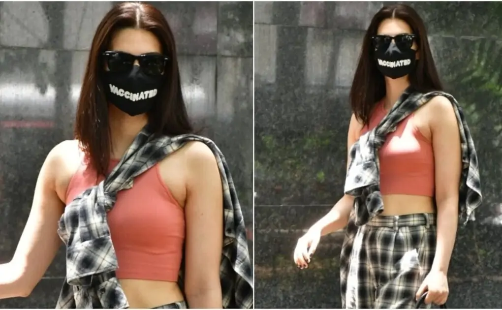 Kriti Sanon pairs crop top with co-ord shirt and pants, don&#039;t miss her face mask
