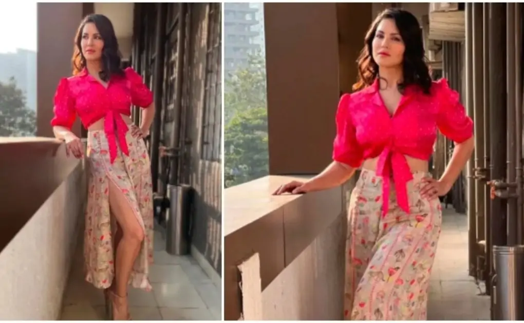 Sunny Leone brings back retro fashion in polka-dotted knot top and skirt
