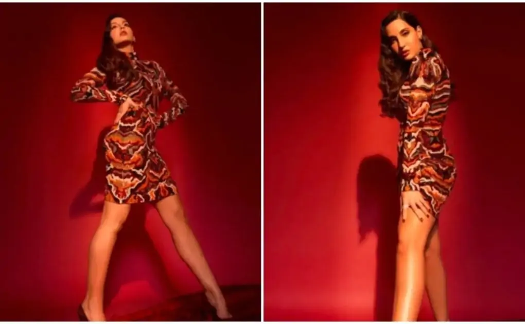 Nora Fatehi is a showstopper in multi-coloured turtle neck sequins bodycon dress