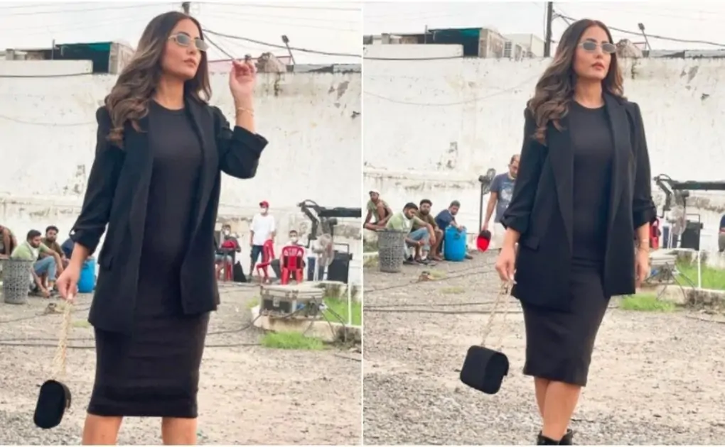 Hina Khan slays in black bodycon dress, blazer and ankle boots