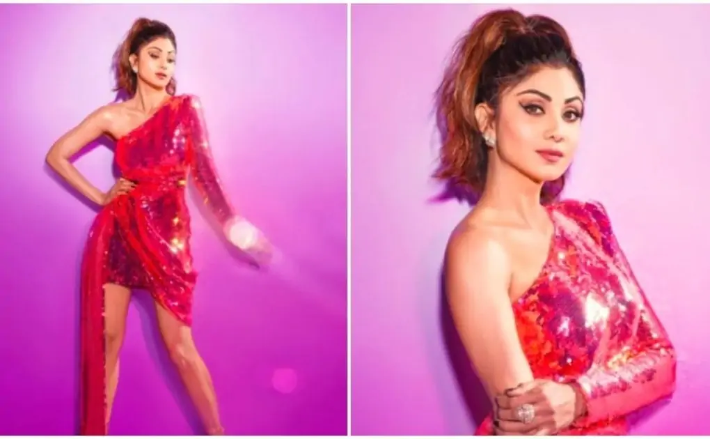 Shilpa Shetty is weekend ready in one-shoulder pink sequins dress