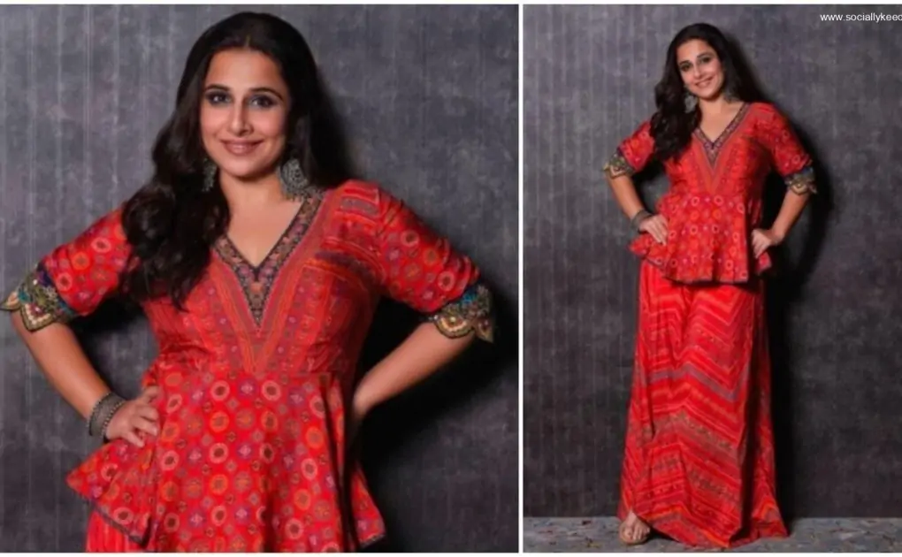 Vidya Balan sets major ethnic fashion goals in red printed top and skirt set
