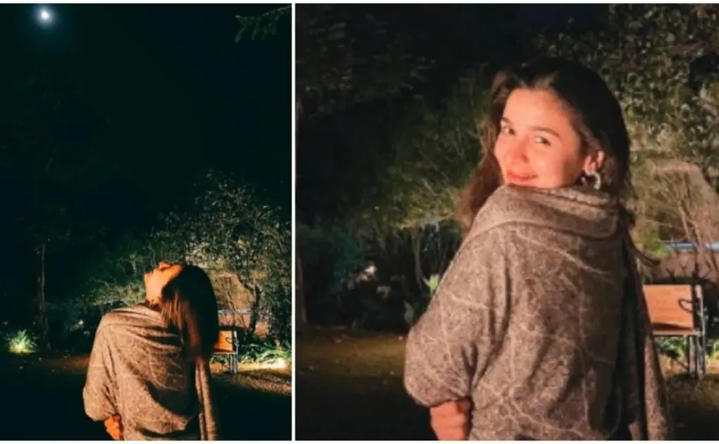 Alia Bhatt enjoys cold winter evening staring at the moon wrapped in a shawl