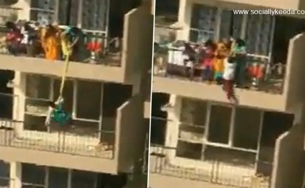 Mother Hangs Son From 10th Floor Balcony With Bedsheet To Fetch Fallen Garment in Faridabad (Watch Video)