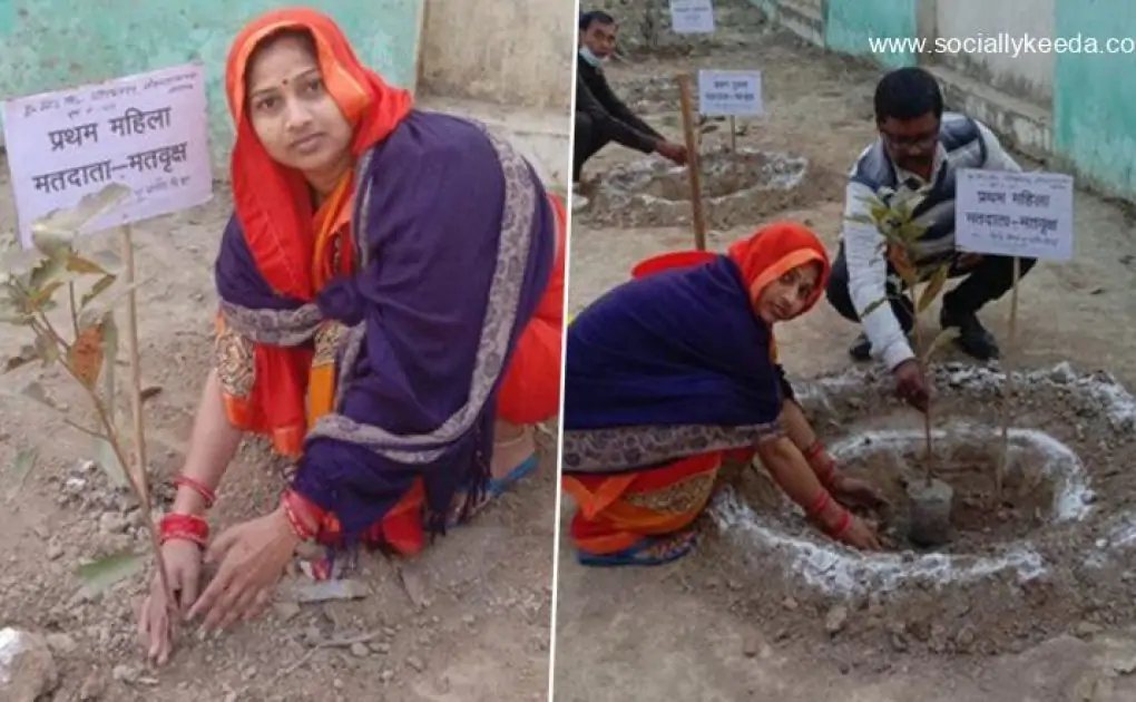 Uttar Pradesh Assembly Elections 2023: First-Time Female Voter and Presiding Officer Plant ‘Mat Vriksha’ Sapling at Green Booth in Lucknow