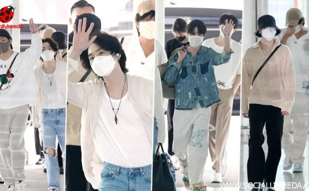 BTS Boys Nail Airport Look! V, RM, Suga, Jungkook, Jimin, J-Hope and Jin Rock Casual Chic Outfits as They Head to US to Meet President Joe Biden in White House (View Pics)