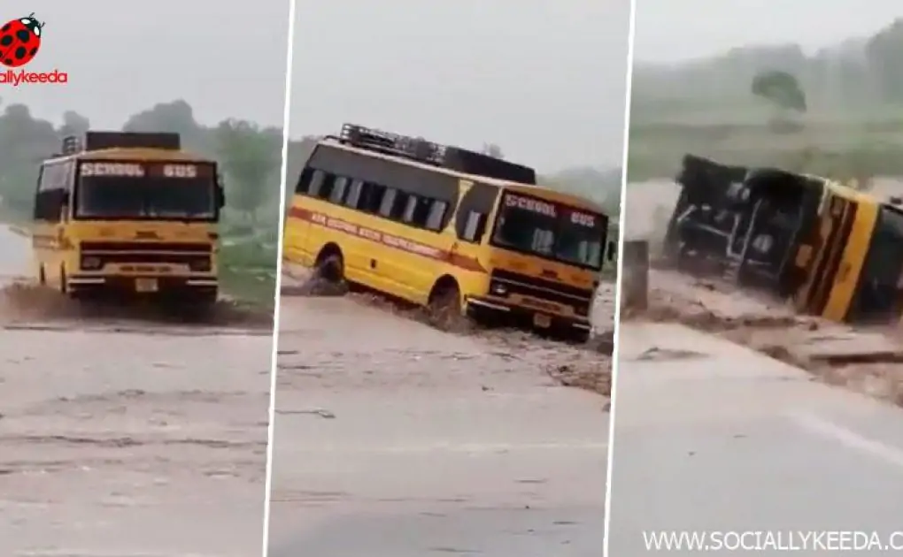 Uttarakhand Floods: School Bus Washed Away in Flood Water in Champawat (Watch Video)