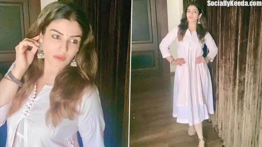 Raveena Tandon Poses for the Camera in a White Kurta and Silver Jhumkas, Says ‘Nowhere To Go, Nothing To Do’ (View Pics)