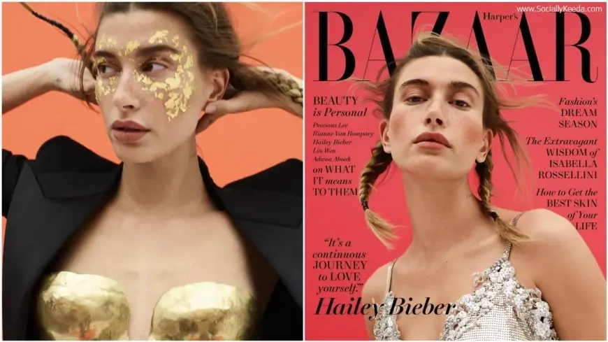 Hailey Bieber Oozes Sexiness in Gold Bra and Metal Mesh Top, View Pics of Hot Model As She Turns Cover Girl for Harper's BAZAAR!