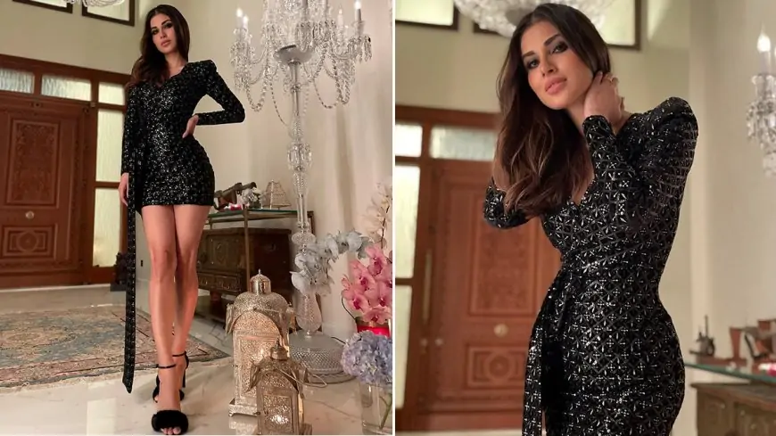 Mouni Roy Looks Gorgeous in a Stylish Black Shimmery Bodycon Dress; See Latest PHOTOS