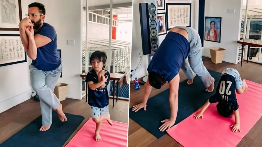 Taimur Ali Khan Follows Daddy Saif Ali Khan’s Asana Poses on International Yoga Day 2021 and It’s Adorable!