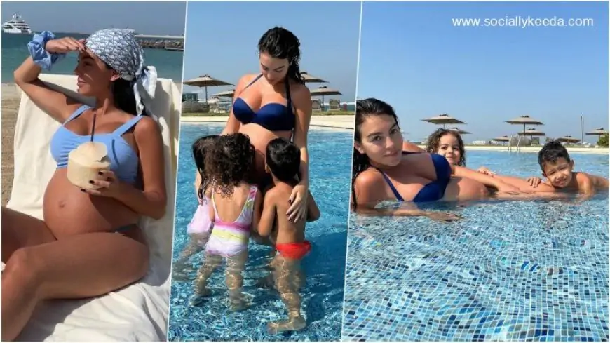 Cristiano Ronaldo’s Heavily Pregant Girlfriend Georgina Rodriguez Flaunts Baby Bump in Blue Bikinis, Check Lavish Vacation Photos