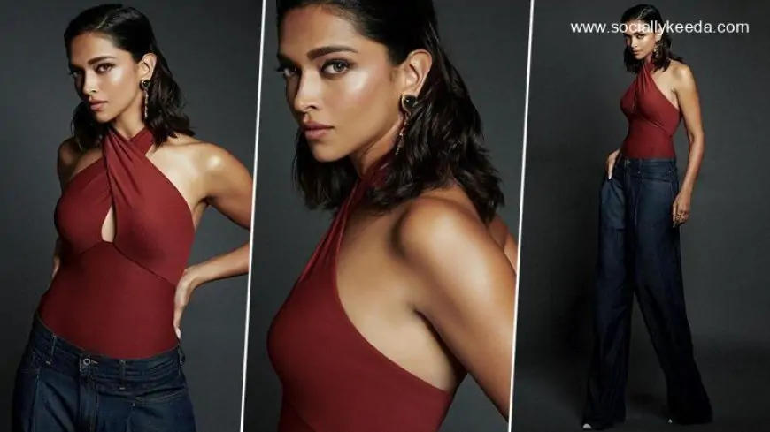 Deepika Padukone Looks Bold and Sexy in a Maroon Coloured Bodycon Top Paired With Denim Pants (View Pics)