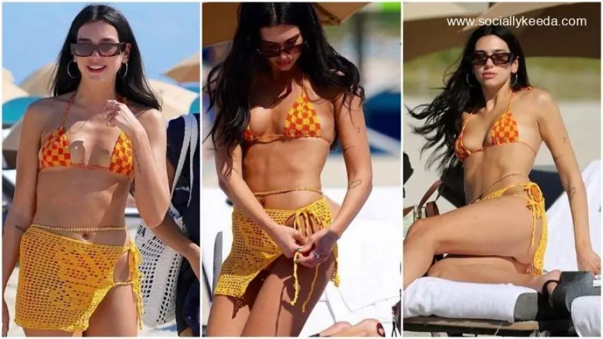 Dua Lipa's Yellow and Orange Crochet Bikini Looks Hot and Lovely on the Singer