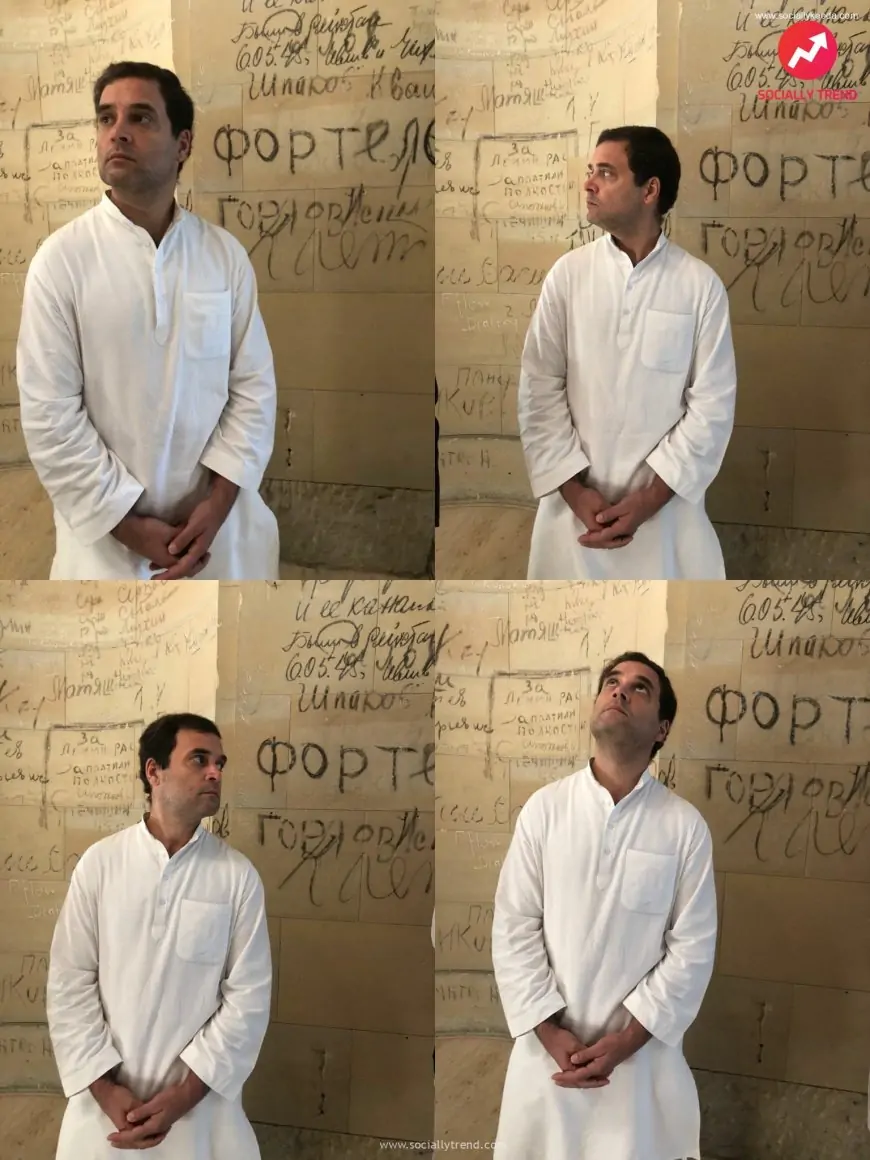 Rahul Gandhi looking in different directions at the German Parliament