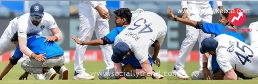 Rohit falls down after a fan tries to touch his feet
