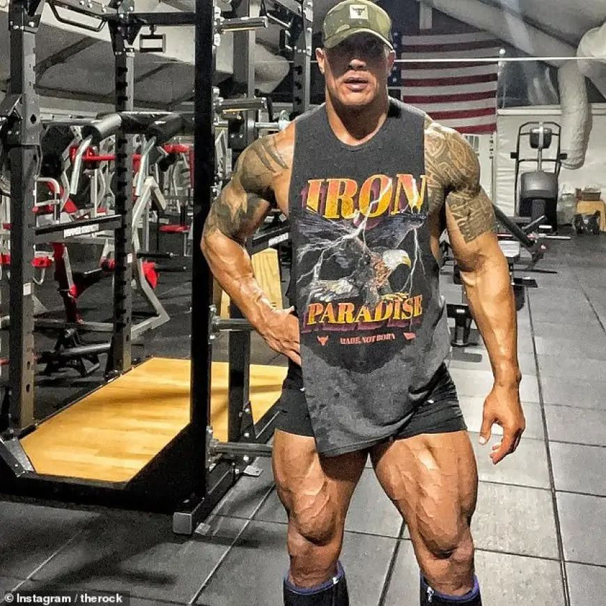 Dwayne 'The Rock' Johnson, 49, shows off INSANELY muscly legs and arms in Iron Paradise vest