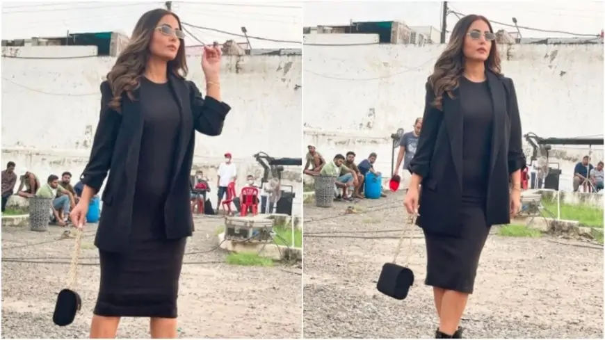 Hina Khan slays in black bodycon dress, blazer and ankle boots