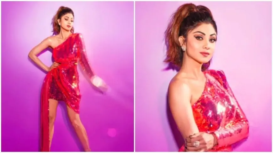 Shilpa Shetty is weekend ready in one-shoulder pink sequins dress