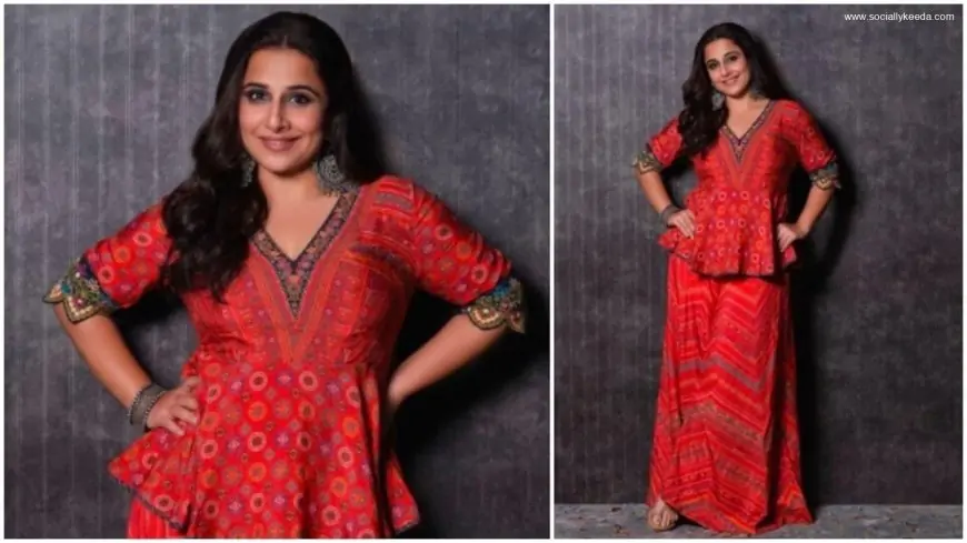 Vidya Balan sets major ethnic fashion goals in red printed top and skirt set