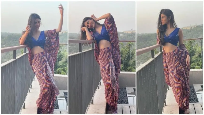 Mouni Roy looks breathtaking post wedding in blue sequins bralette, skirt set