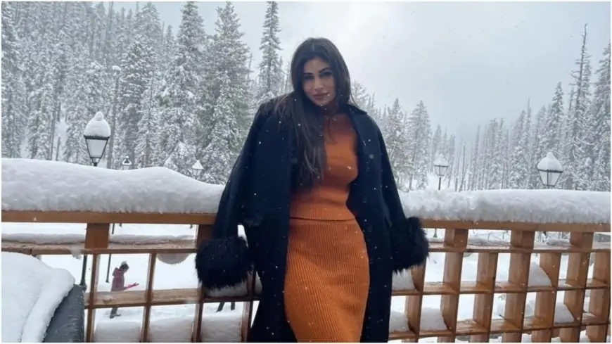 Mouni Roy enjoys snowfall on Kashmir honeymoon with Suraj Nambiar in monotone sweater and skirt set