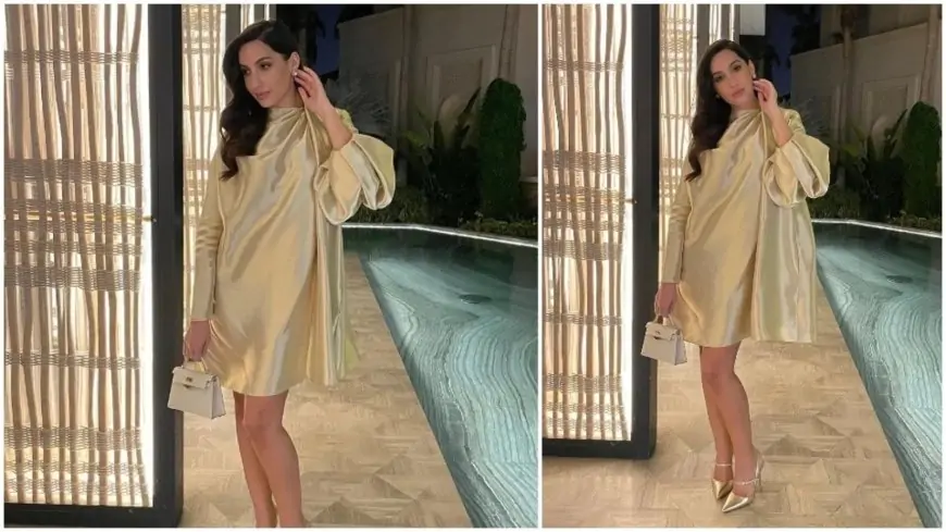 Nora Fatehi ditches bodycon dresses for this chic golden outfit