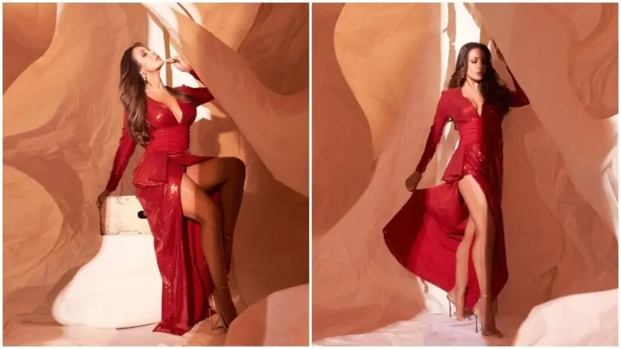 Malaika Arora looks drop-dead gorgeous in red thigh-high slit dress