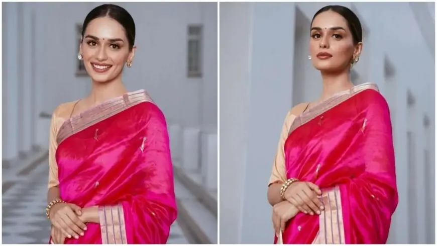 Samrat Prithviraj actor Manushi Chhillar in pink silk saree is a picture of elegance for new photoshoot