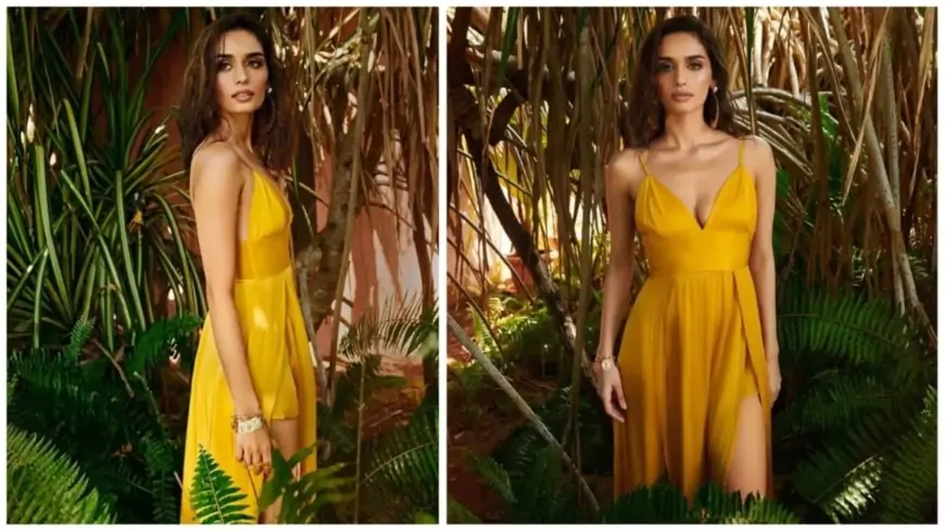 Manushi Chhillar gives major boho-chic vibes in yellow thigh-high slit dress