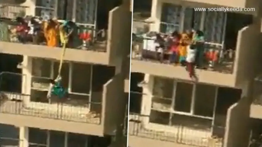 Mother Hangs Son From 10th Floor Balcony With Bedsheet To Fetch Fallen Garment in Faridabad (Watch Video)