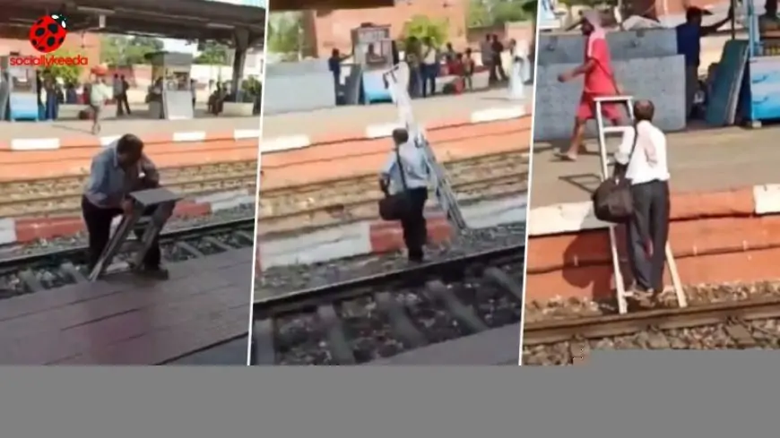 Man Uses Ladder To Cross Railway Tracks For Changing Platform; Video Goes Viral 