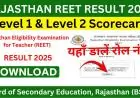 REET Result, Level 1, Level 2 2025: How to Download Scorecard from reet2024.co.in