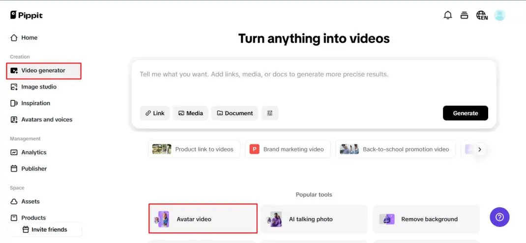 Go to the video generator