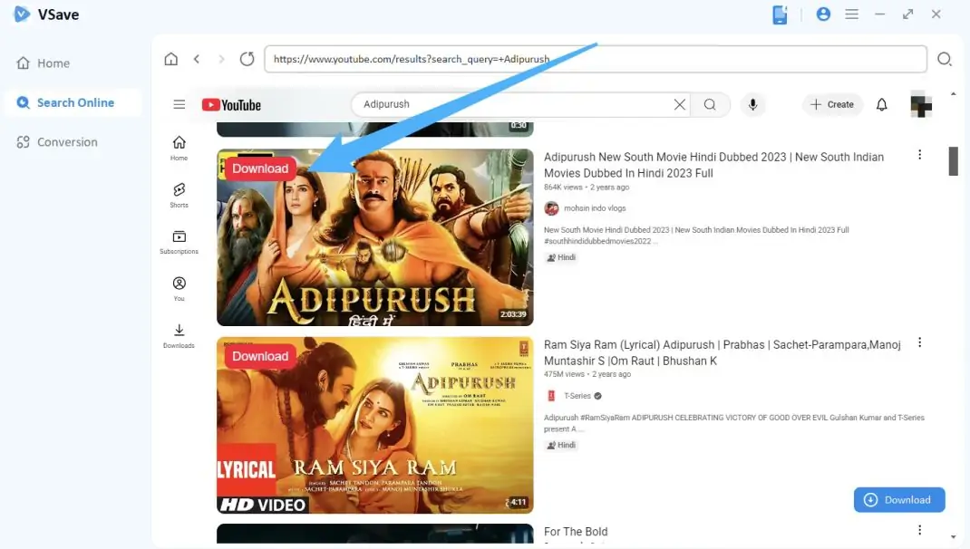 Download youtube video with Vsave