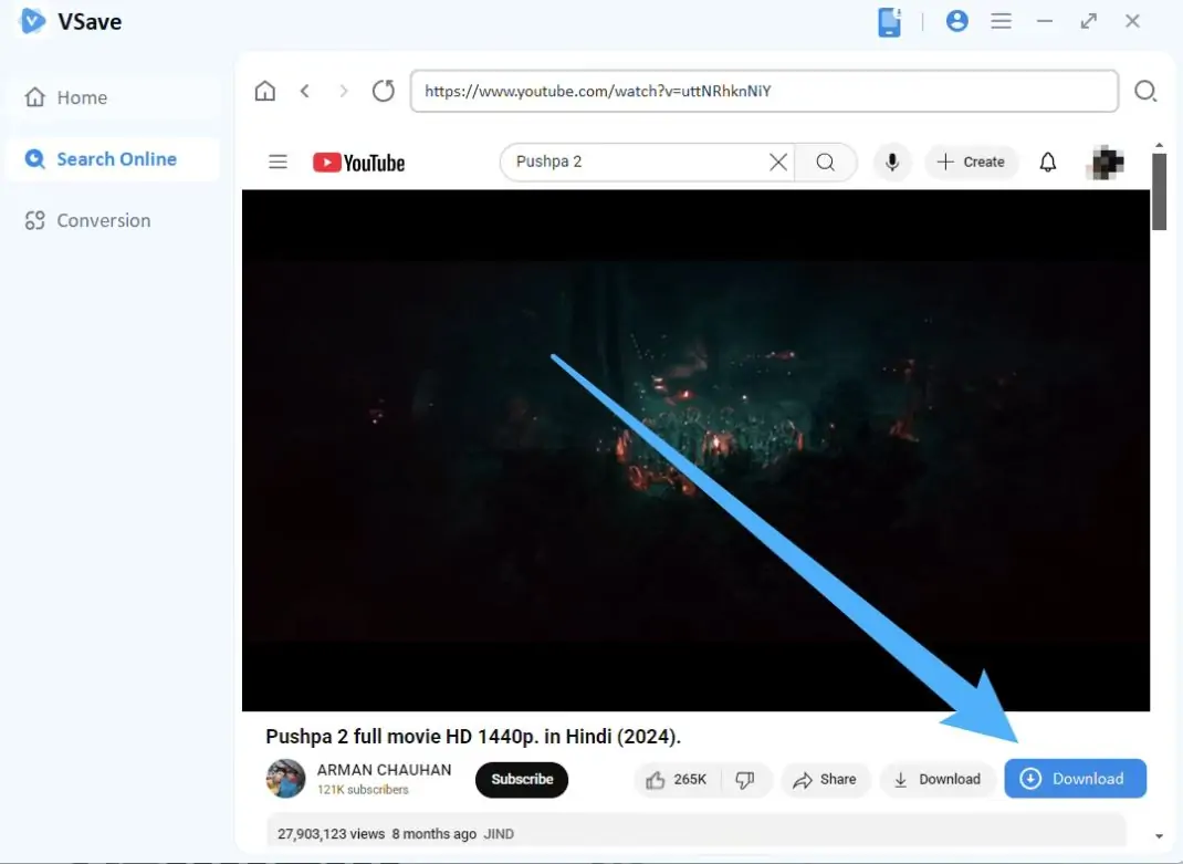 Download youtube video with Vsave