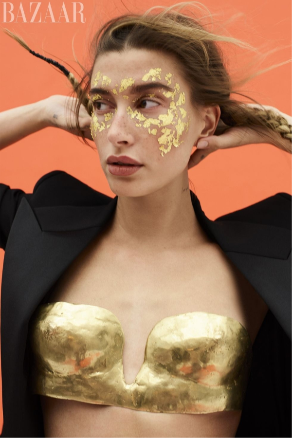 Hailey Bieber Oozes Sexiness in Gold Bra and Metal Mesh Top, View Pics of Hot Model As She Turns Cover Girl for Harper's BAZAAR!