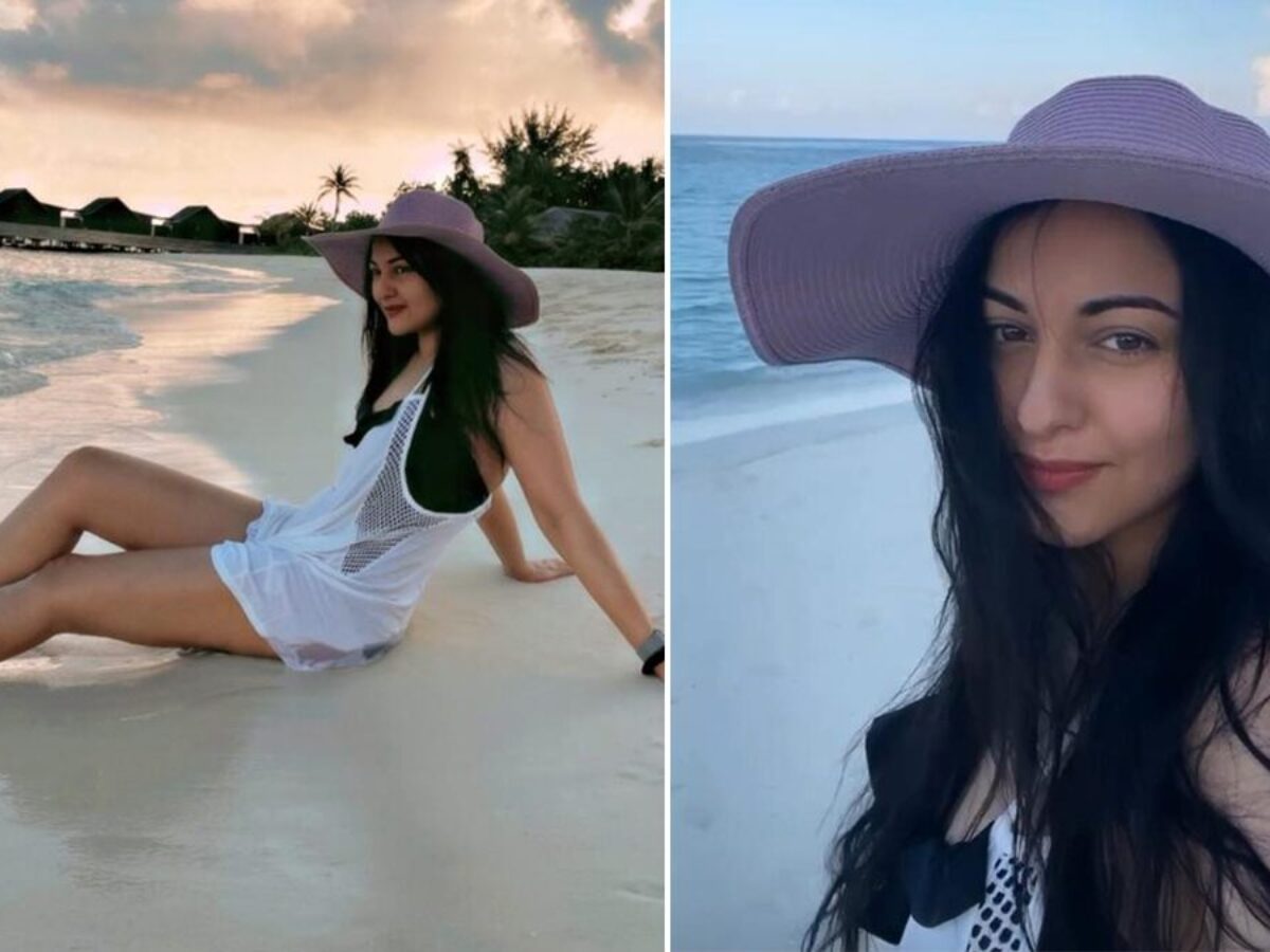 Sonakshi Sinha Uber Scorching Seashore Glam Is All About A Monochrome  Chicness And A Lavender Straw Hat! â€“ Socially Keeda